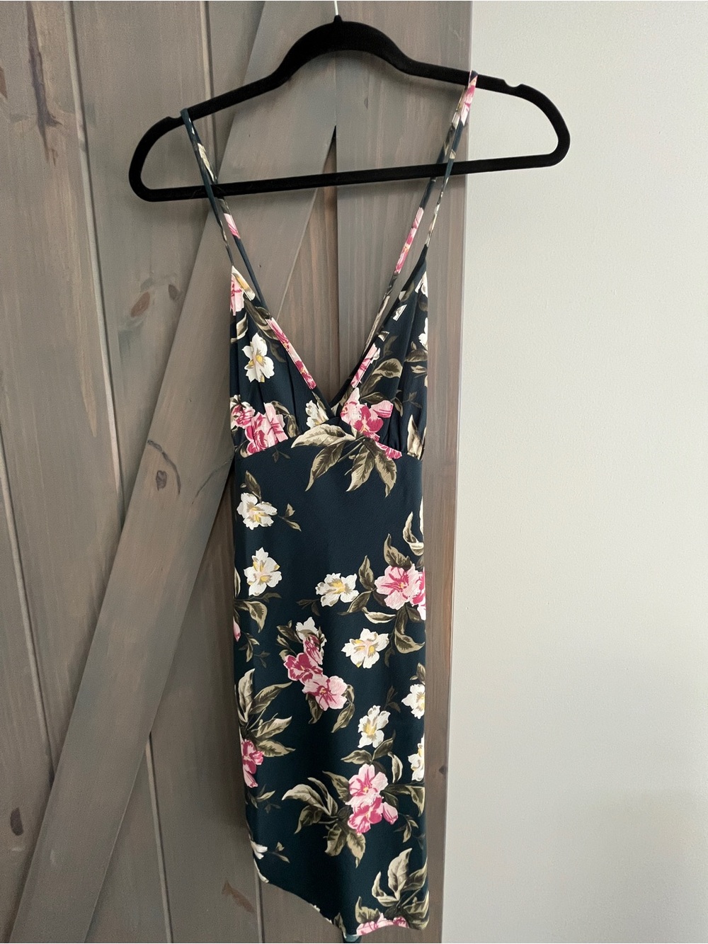 Volcom Floral V-Neck Spaghetti Strap Dress in Black and Pink